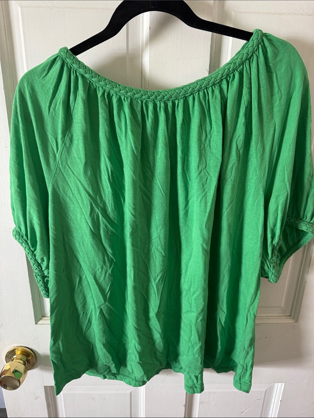 LOFT Bright Green Off-Shoulder Peasant Top